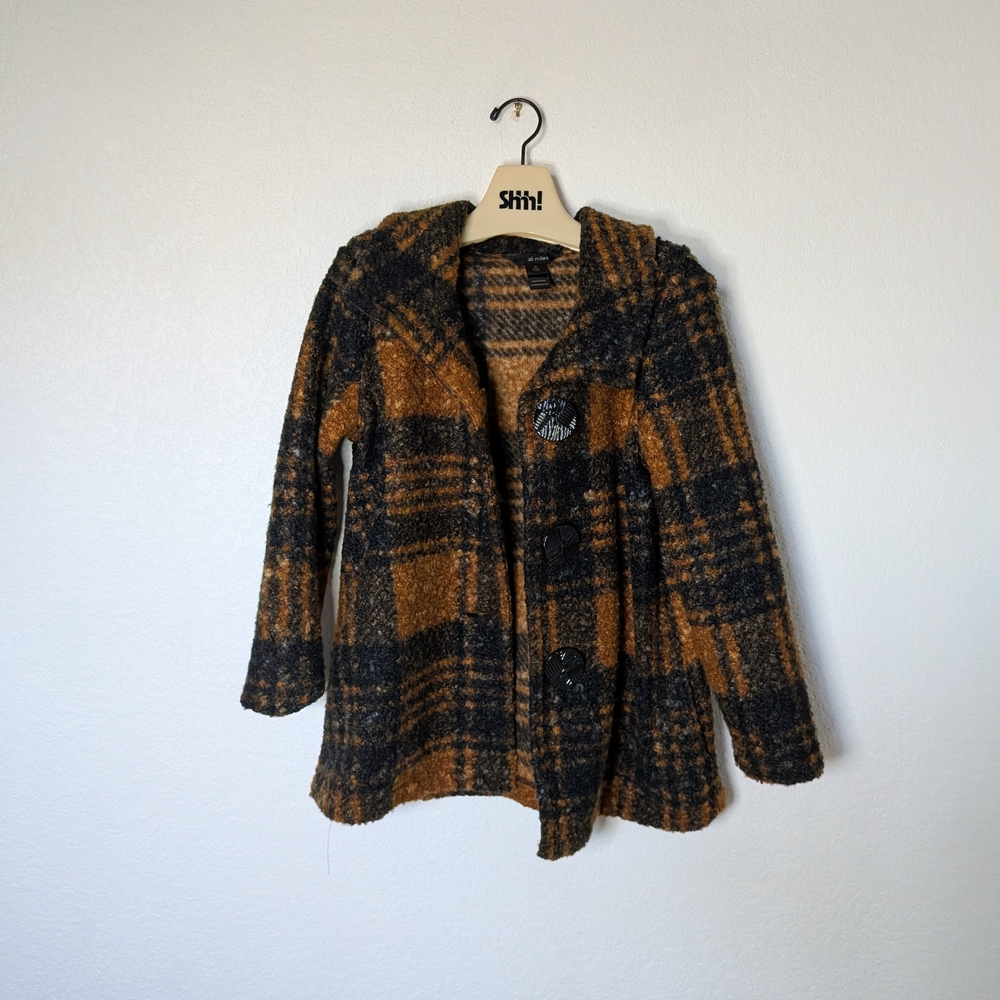 Plaid Hooded Pea Coat in Mustard and Black